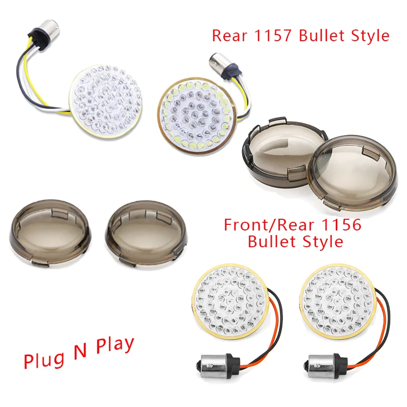 

Bullet Style Front 1157 White/Yellow&Rear 1156 Red Motorcycle Turn Signal Light Cover For Harley Softail /Dyna/Sportster/Touring