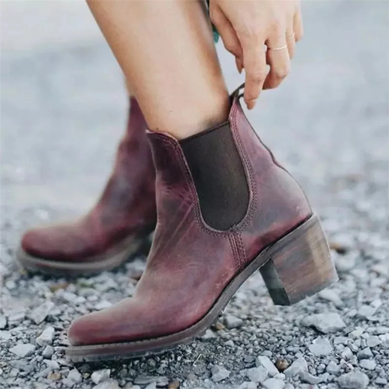 2022 Trend Women Ankle Boots Winter Designer Luxury High Heel Round Head Chelsea Women Shoes Elegant Low Ladie Boots