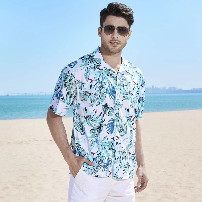 

Summer Fashion Mens Hawaiian Shirts Short Sleeve Button Coconut Tree Print Casual Beach Aloha Shirt Plus Size 5XL