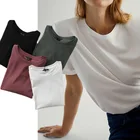 Футболка женская Базовая в английском стиле, модная простая однотонная Повседневная рубашка с наплечниками, топ в стиле Харадзюку, на лето