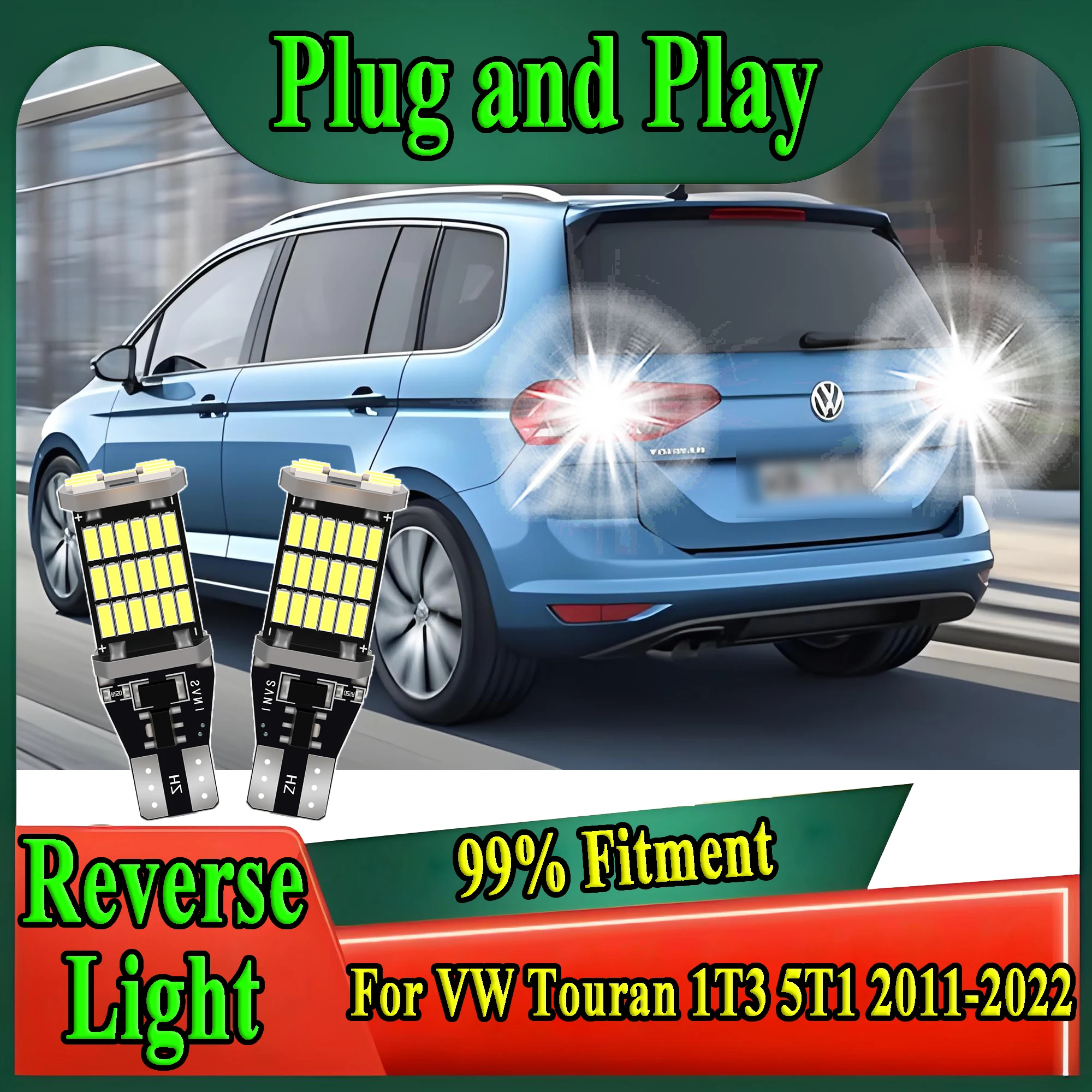 Фото 2 шт. W16W T15 921 Светодиодные лампы заднего хода 6000K, суперяркие, для VW Touran 1T3 5T1 2011-2020 2021 2022, Canbus без ошибок №1