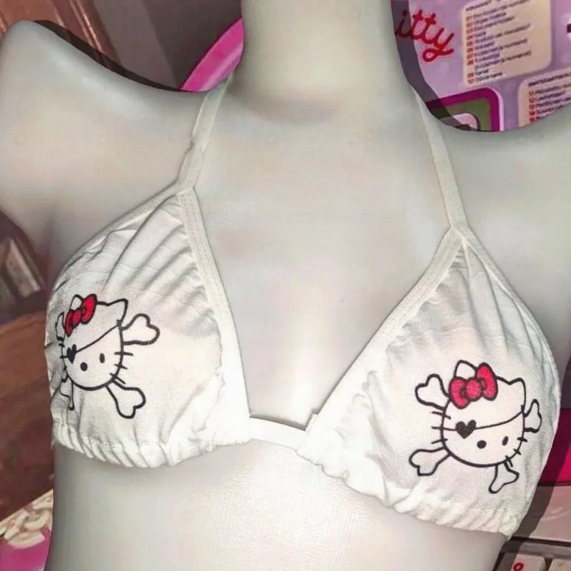 

Sanrio Hello Kitty Bra Girl Kawaii Print Sexy Underwear Cartoon Cute Human Skeleton Kt Cat Beauty Back Ultrathin Cup Underwear