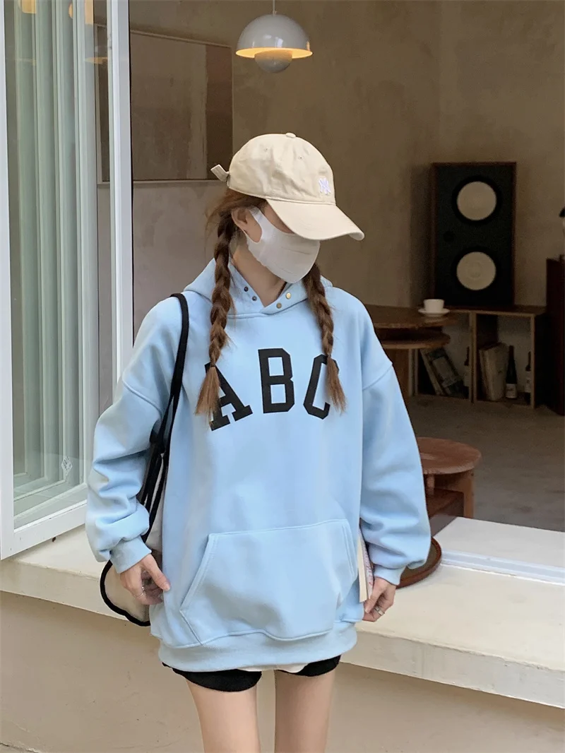 

6274 2022 new Korean version of wild plus velvet thick hooded Sweatshirts