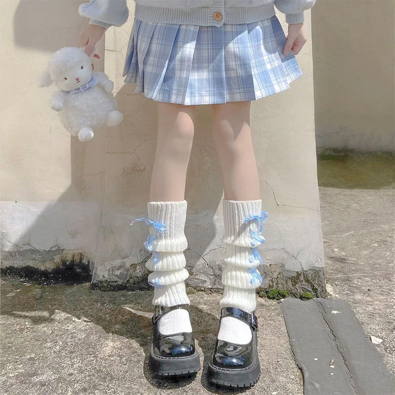 Lolita Leg Warmers Women Japanese Style Gothic Long Socks Ribbon Leggings Gaiters Knee Goth Sock Knitted Cuffs Ankle Warmer