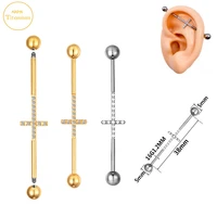 1pc f136 titanium long industrial barbell rings piercing ear stud cz zircon cartilage tragus earrings 14g16g barbell jewelry
