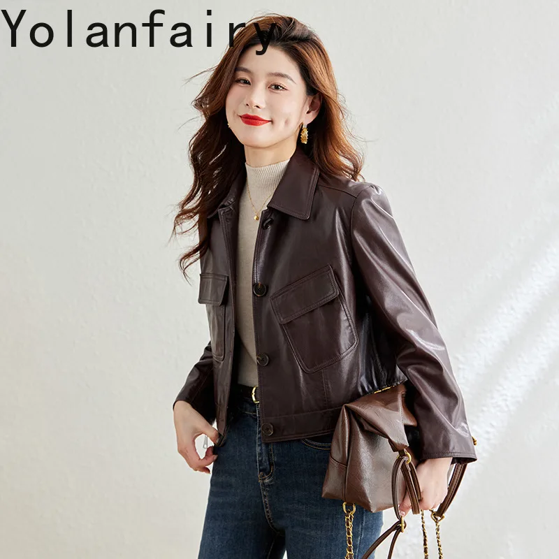 Высококачественная Женская куртка YOLANFAIRY из натуральной овечьей кожи новинка