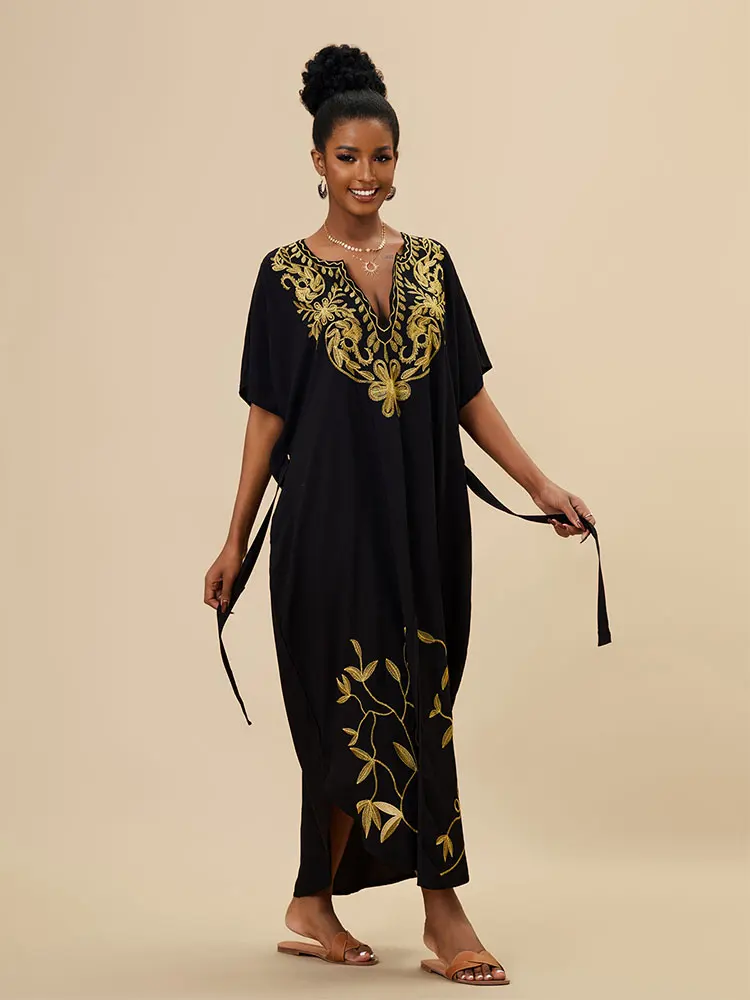 Длинное Платье-кафтан В Богемном Полоску Женская Пляжная Одежда Больших