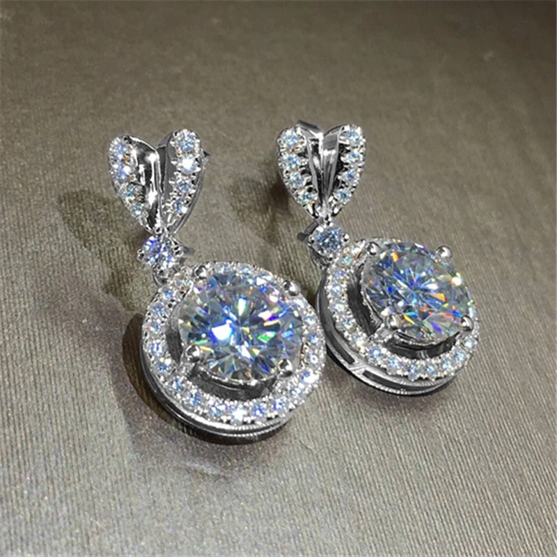 

New Trendy Silver Color Heart Stud with Big Round CZ Pendent Women Drop Earrings Graceful Girl Accessories Fashion Jewelry