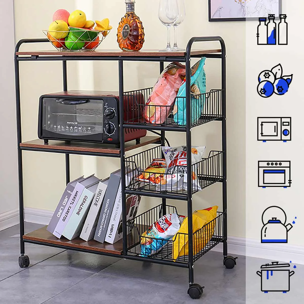 

Rolling Cart with Wheels Storage Shelf Metal Kitchen Trolley Shelving Microwave Oven Shelf Utility Bathroom Mobile Storage Rack