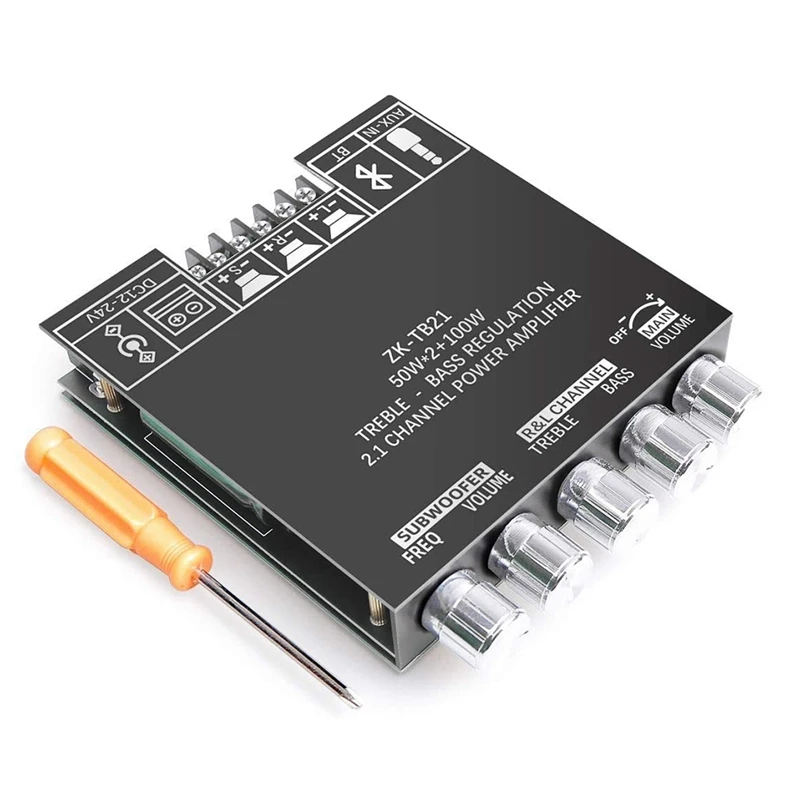 

2X50W +100W 2.1 Channel Subwoofer Amplifier Board, DC 12-24V, Bluetooth and AUX Inputs, DIY Wireless Speakers AMP Board