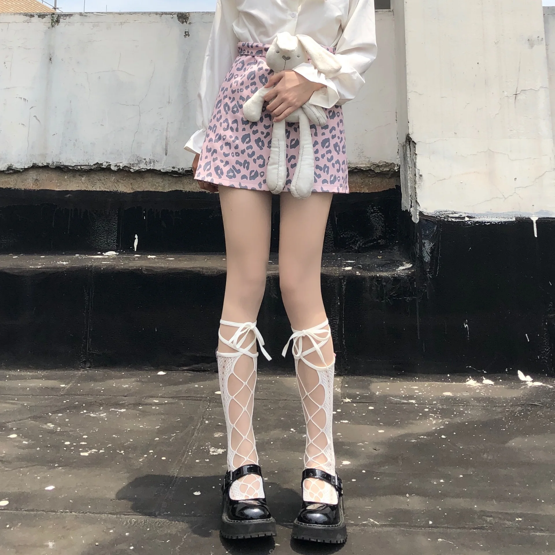 

Носки Lolita с перекрестными ремешками и вырезами, детские летние дышащие однотонные японские носки Jk Spice для девочек, милые носки до середины ...
