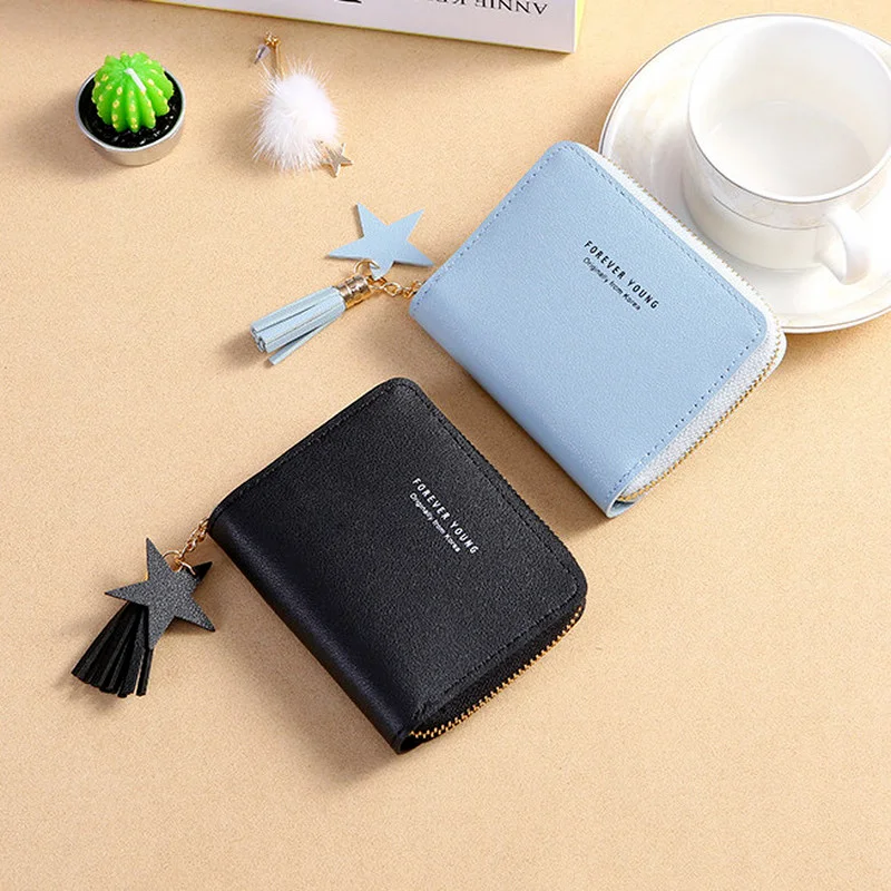 

Wallet New Korean Style Simple Square Women'S Wallet Short Zipper Small Wallet Tassel Mini Coin Purse Female Clutch Card Holder