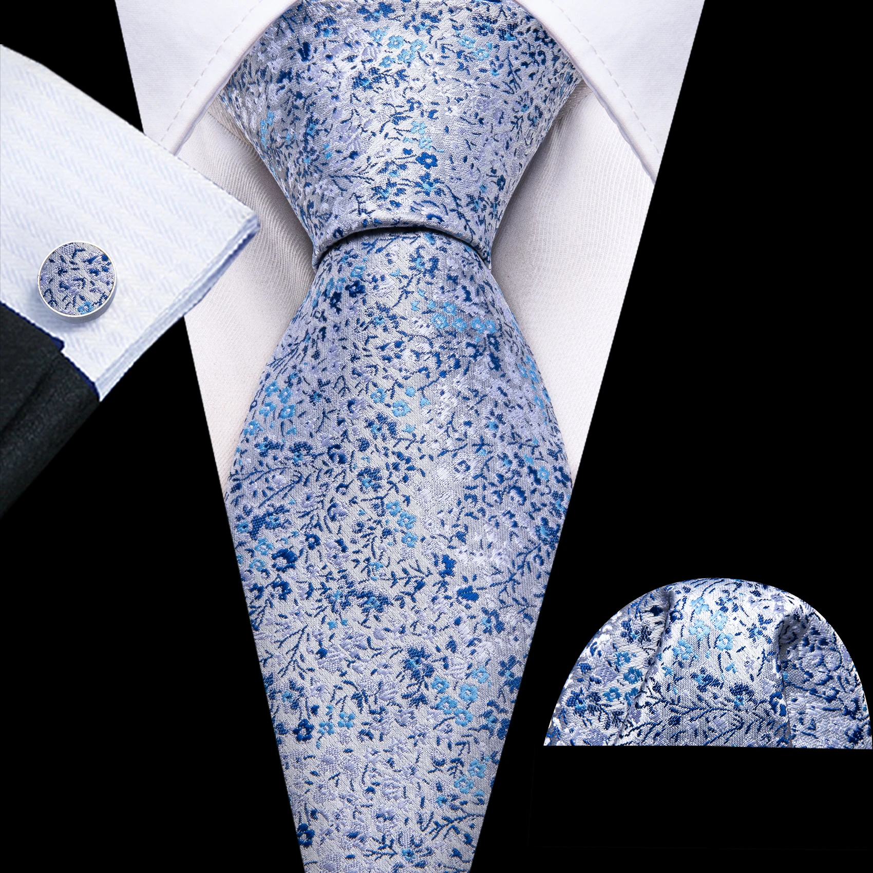 

Exquisite Teal Floral Silk Ties For Men 2023 New Necktie With Poacket Square Set Wedding Party Birthday Barry.Wang Designer 6490