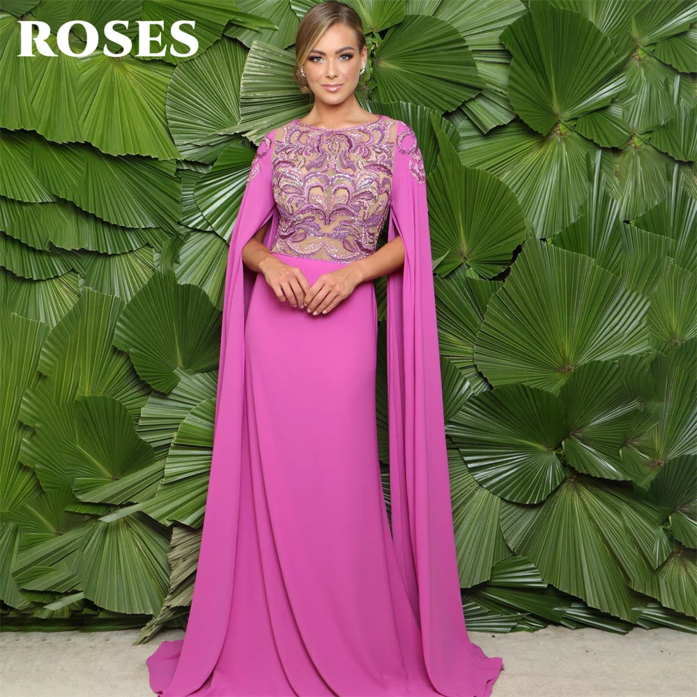 

ROSES O Neck Elegant Sexy Wedding Party Dress Chiffion Embroidery Celebrity Dresses Beading Special Occasion Dress robes du soir
