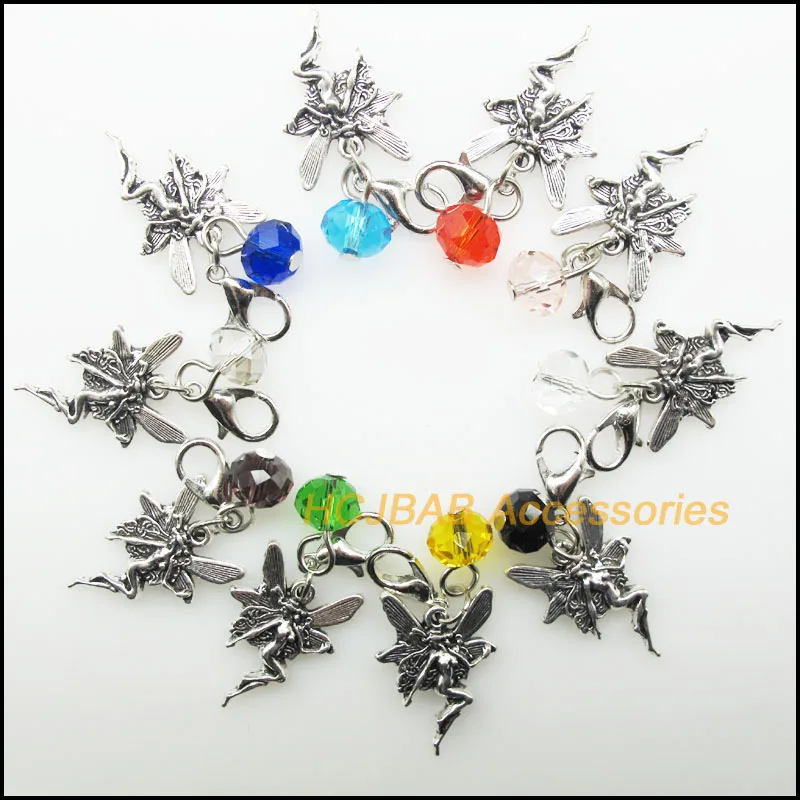

10 шт. Смешанные Круглые кристаллы антикварного серебряного цвета танцевальный ангел с застежкой Подвески 15x21 мм
