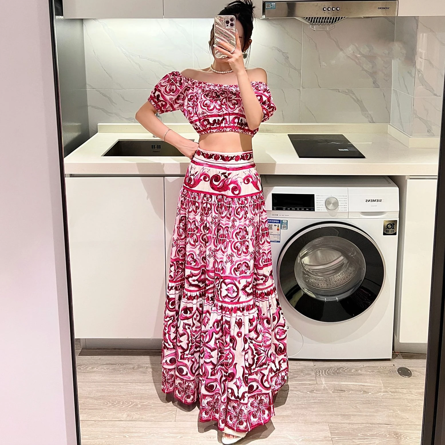 

Женская юбка с цветочным принтом, юбка из 2022 чистого хлопка, весна-лето 100%