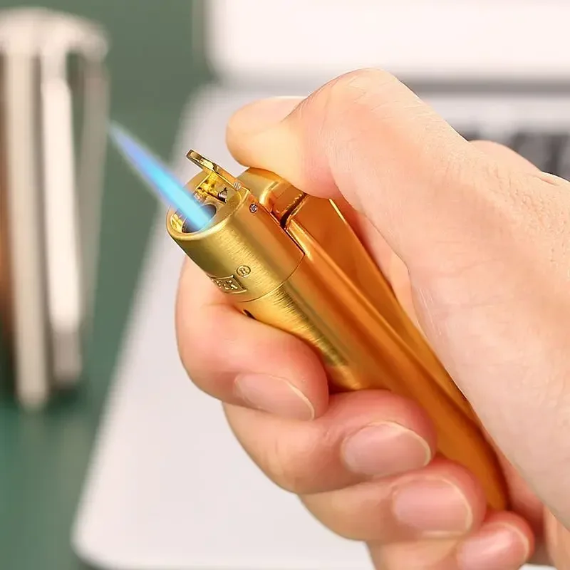 Фото Оригинальная зажигалка Clipper Torch с защитным колпачком, ветрозащитная, с прямым синим пламенем, многоразовая, на бутане, гаджет для мужчин-курильщиков №4