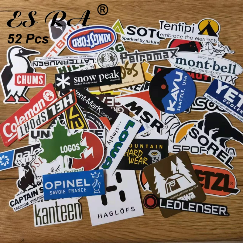 Уличные наклейки, упаковка 52 шт./компл. Марка кемпинга, виниловые наклейки с логотипом, водонепроницаемые наклейки для автомобиля, ящика для хранения, декора ноутбука