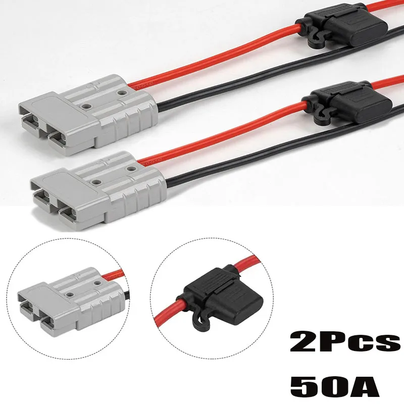 

2Pcs Useful Durable Connector Charging Cable Kit With 30cm 10AWG Cable Fuse Holder Terminal For Anderson Plug Connector Kit