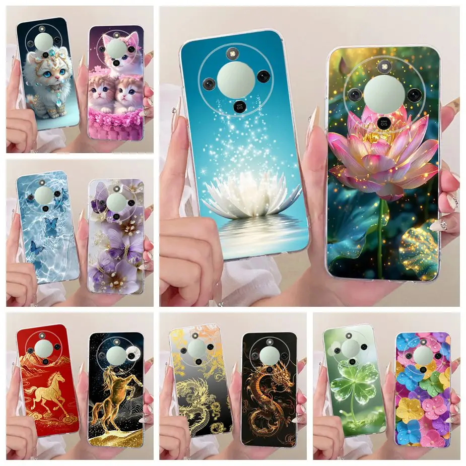 Фото Чехол для Honor X9d MTN-NX1, роскошный чехол с рисунком лотоса для Honor Magic 8 Lite, чехол для телефона Honor X70 X9d Magic8 Lite, мягкие чехлы №1