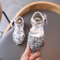 2022 spring and summer new girls sandal princess childrens korean style shine sequins baby shoes flat dress party low heels pu