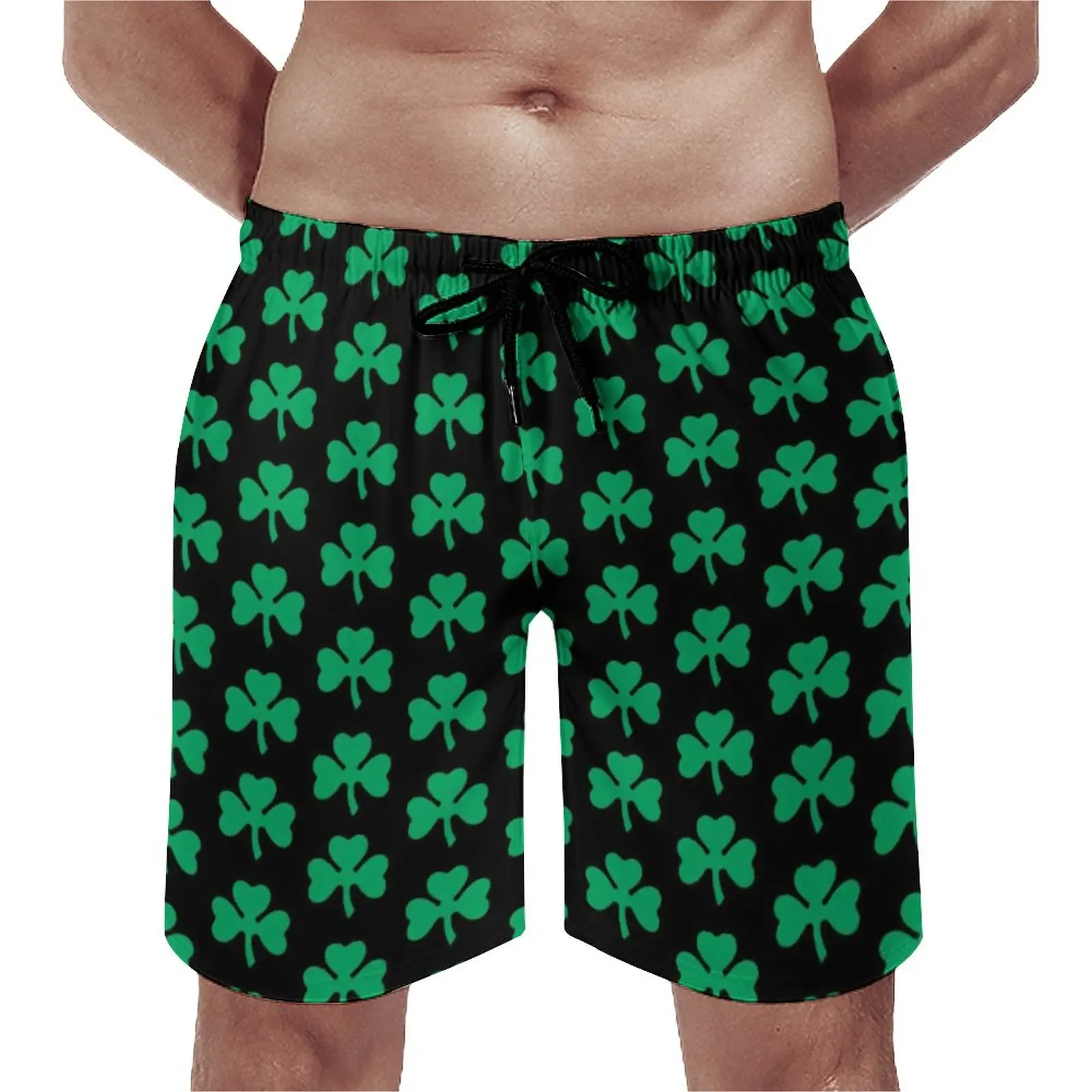 

St Patrick's Day Board Shorts Irish Green Shamrock Clover Funny Beach Shorts Men Customs Large Size Swim Trunks Gift Idea
