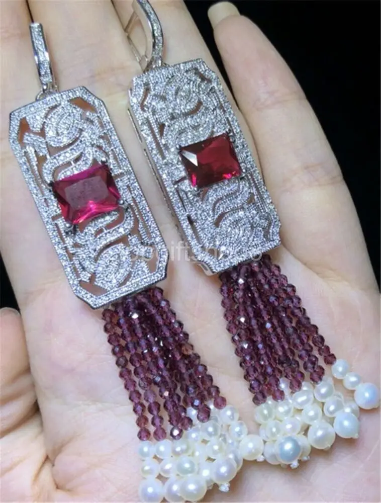 

Пресноводный жемчуг белый и красный гранат 3 мм Круглые Искусственные + красный циркон