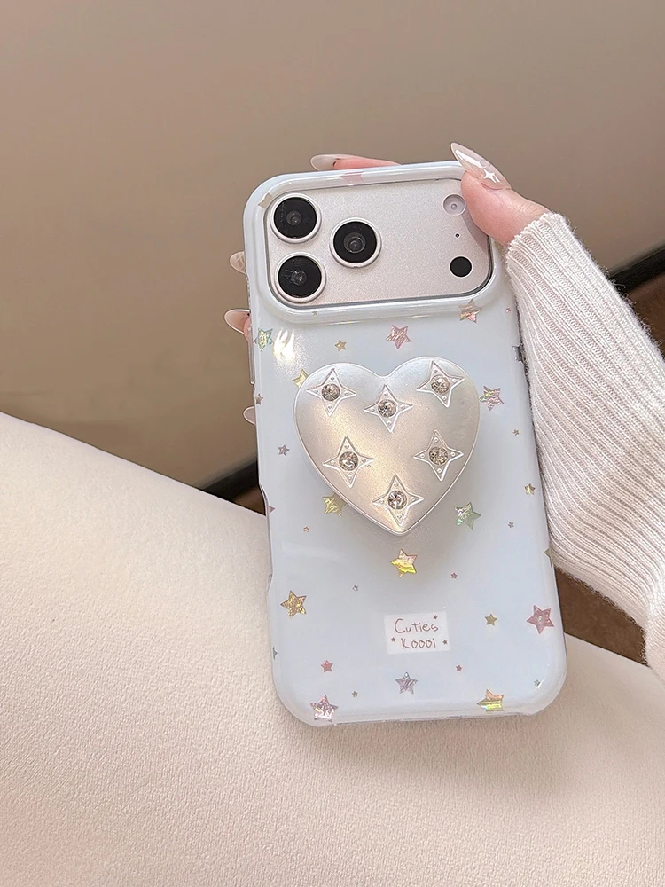 Фото Чехол для телефона Ins Korean Full Screen Starry Sky с блестками и держателем для iPhone 17 16 15 14 13 Pro Max №5