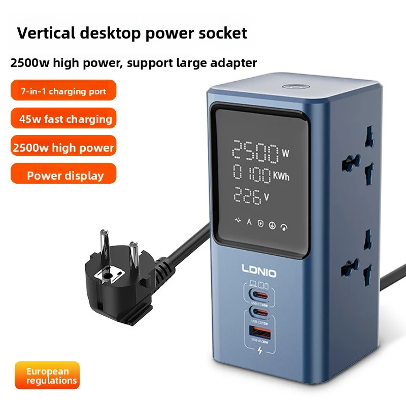Фото Вертикальная USB-розетка для ЖК-дисплея 45 Вт для домашнего и офисного использования, мощная регулируемая многофункциональная зарядная розетка AC100-250 В №5