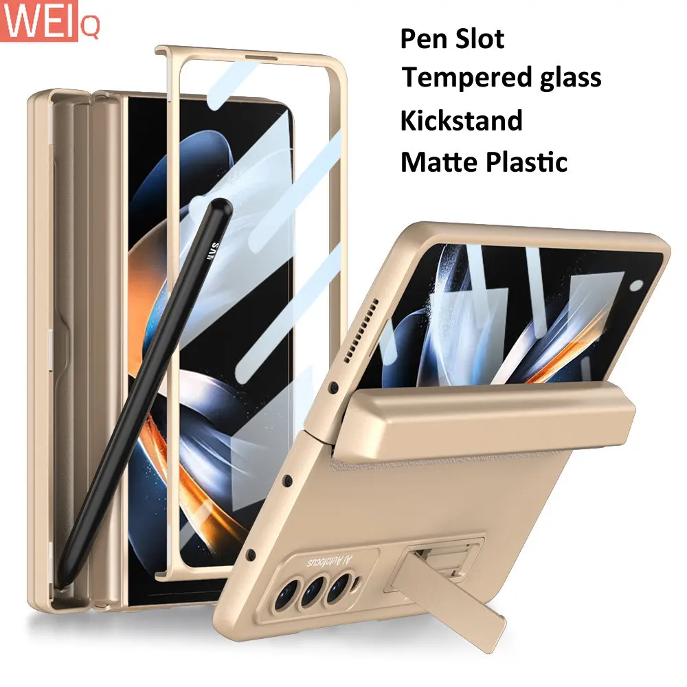 

Magnetic Hinge Case For Samsung Galaxy Z Fold4 Fold 4 Stylus Pen Slot Holder Bracket Tempered Glass Matte Plastic Cover ZFOLD4