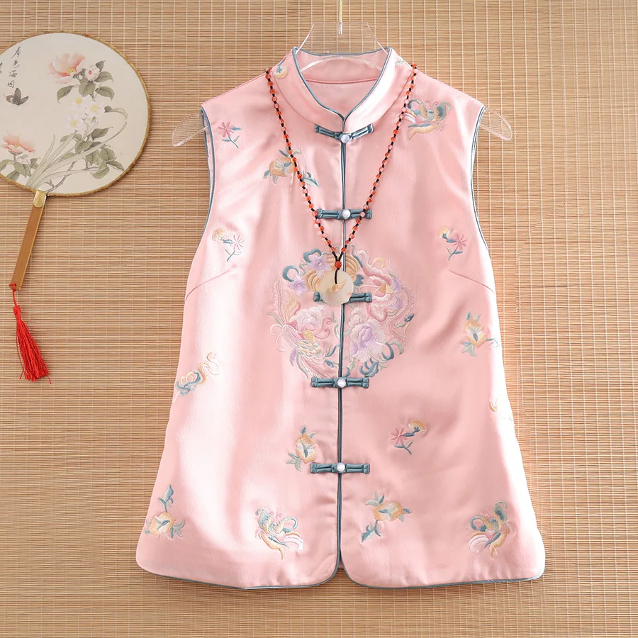 

Высококачественный Осенний жилет, элегантный женский жилет в китайском стиле ретро с цветочной вышивкой, женский жилет