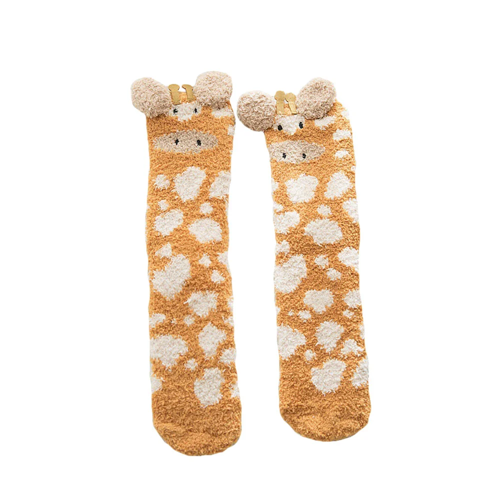 

Winter Stereoscopic Giraffe Design Socks Stylish Thicken Floor Socks Coral Fleece Socks Fashion Middle Tube Stockings for Girls