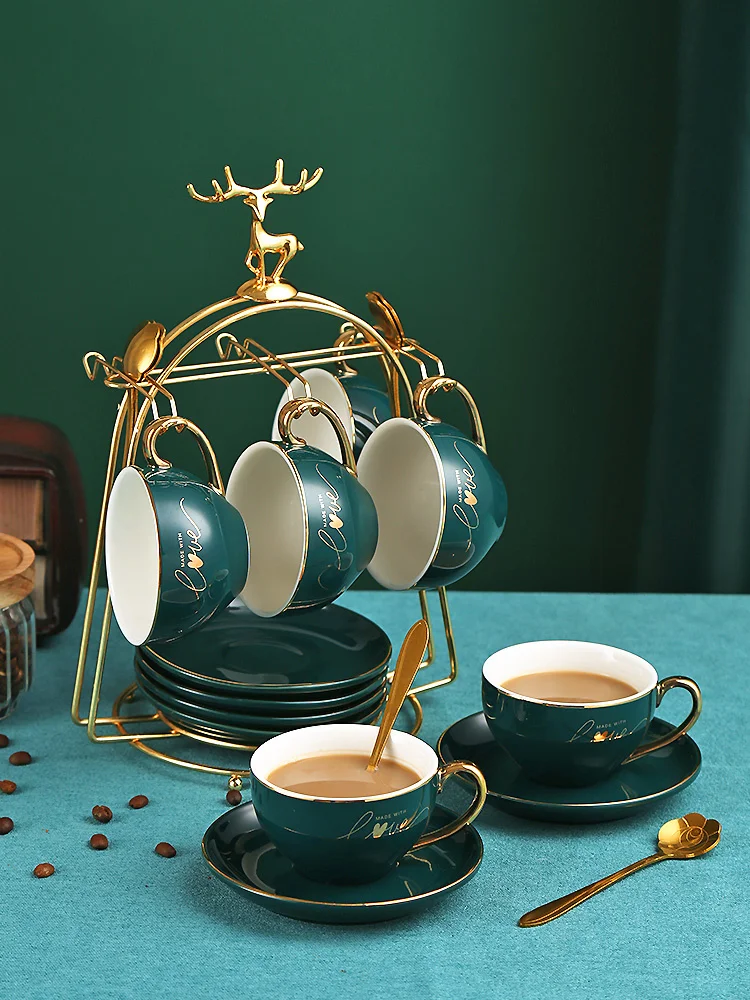 Элегантная креативная керамическая кофейная чашка из костяного фарфора набор 4