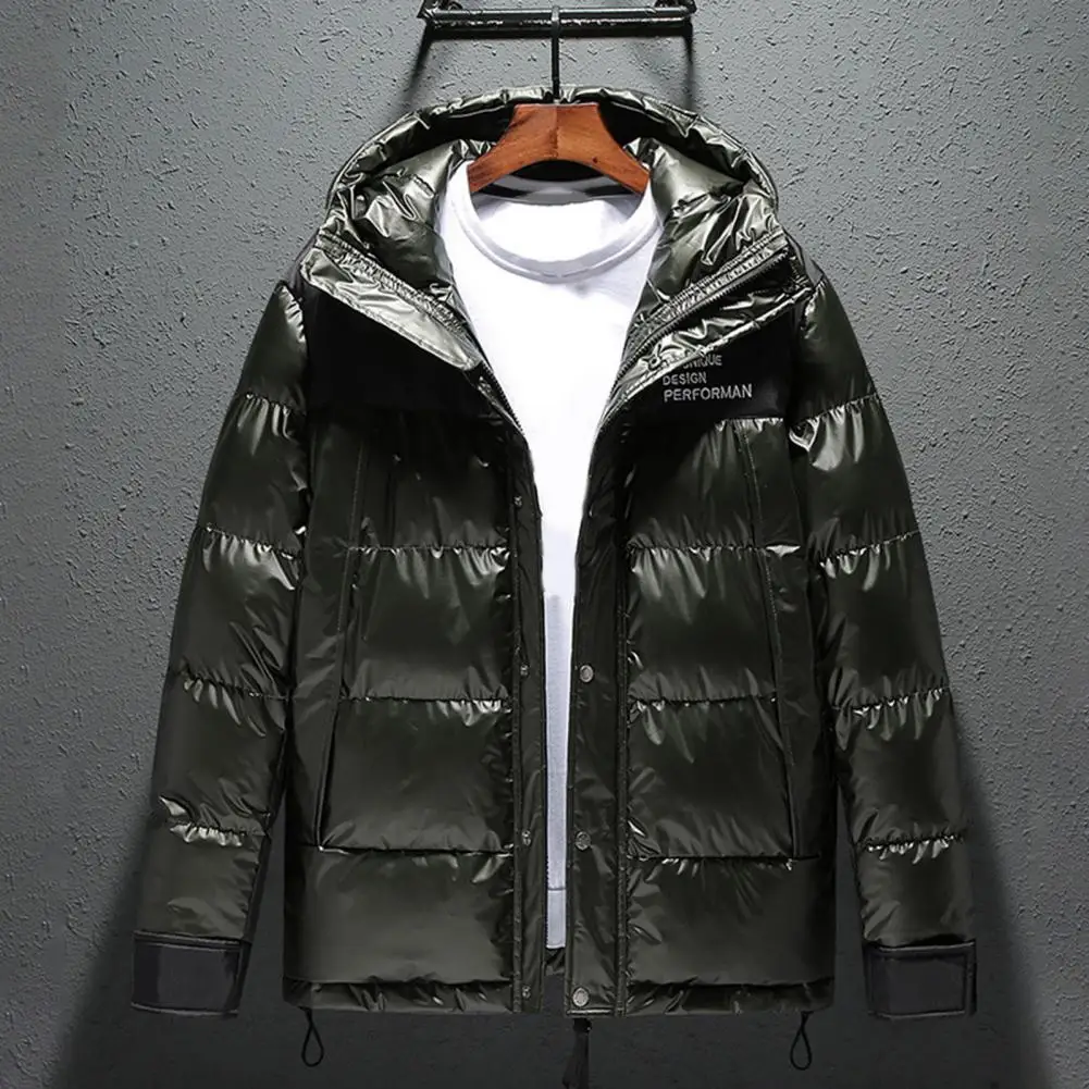 Men Jacket Patchwork Hooded Windproof Plus Size Cotton Padded Windbreaker for Daily Wear