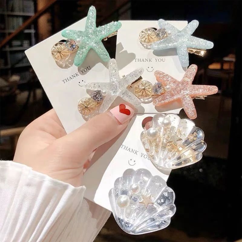 

Metal Duckbill Hair Clip Acrylic Starfish Seashell Decorative Hair Barrettes Styling Hair Accessory for Women Girls Dropshipping