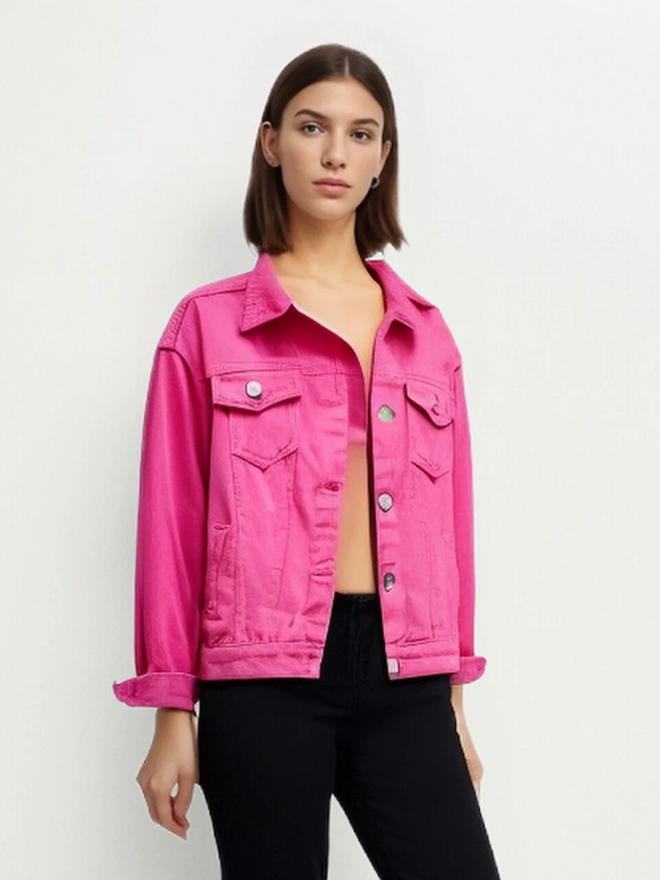 Весенняя женская джинсовая куртка уличная ветрозащитная винтажная однотонная