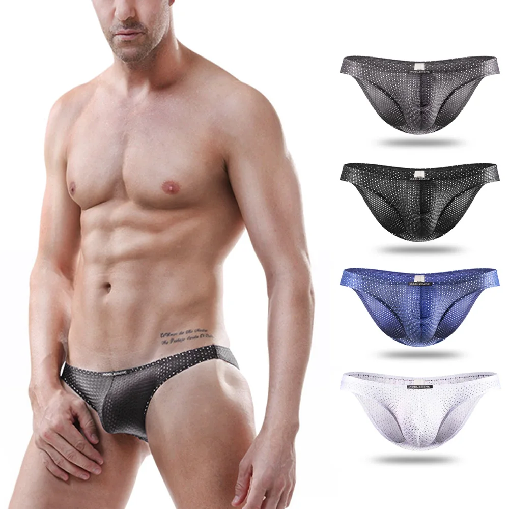 

Men Low Waist Seamless Tight Transparent Underwear Briefs Mesh Hole Breathable Intimates Comfortable Thin Triangle Shorts