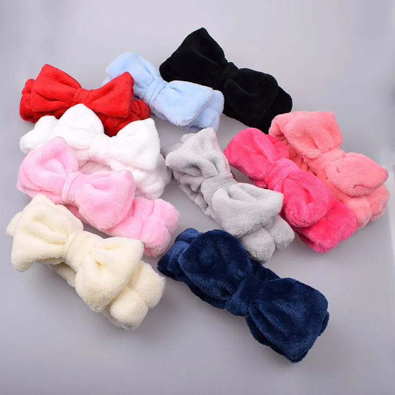 

Women Coral Fleece Bow Hair Band Solid Color Wash Face Makeup Soft Headbands Fashion Girls Turban Head Wraps Hair Accessories