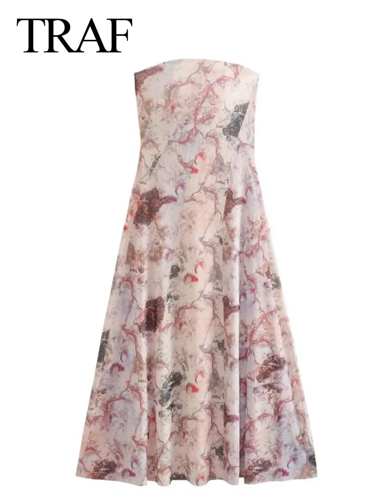 

Платье женское летнее облегающее, без бретелек, с рисунком камней