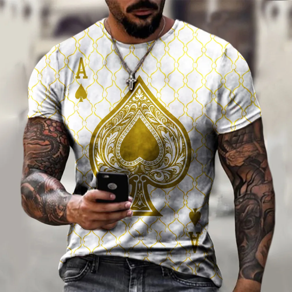 

New Summer Fashion Men T-Shirts Poker Letter Print Short Sleeve O-Neck Pullover Top Casual T Shirt Male Plus Size Tee Streetwear