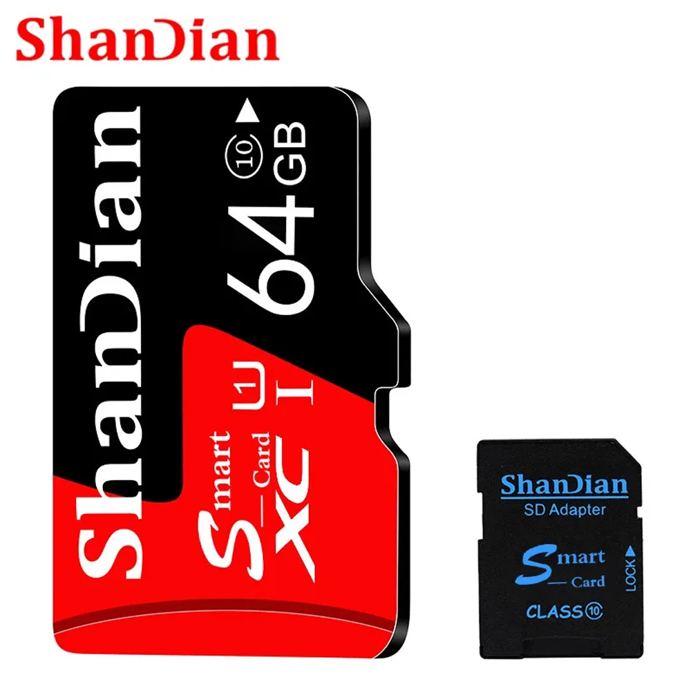

SHANDIAN Memory Card 128GB Red Smart SD Card 64GB for Mobile Phone Flash Drive 32GB 8GB 16GB Free gift with SD Card Adapter