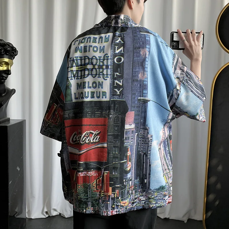 Tie dyed short sleeved shirt men's Style cross-border leisure ruffian handsome flower personality trend summer thin coat