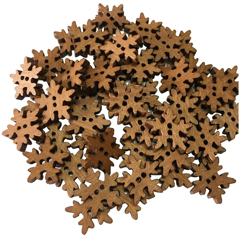 

Buttons Snowflake Button Wooden Christmas Decoration Sewing Crafts Snow Holidy Wood Diy Hole Holes Brown Coat Mini Vintage Lobby