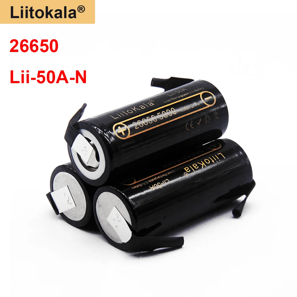 

LiitoKala 26650 5000 мАч литий-ионная аккумуляторная батарея Lii-50A-N 3,7 в 26650 Аккумулятор для фонарика + DIY никель