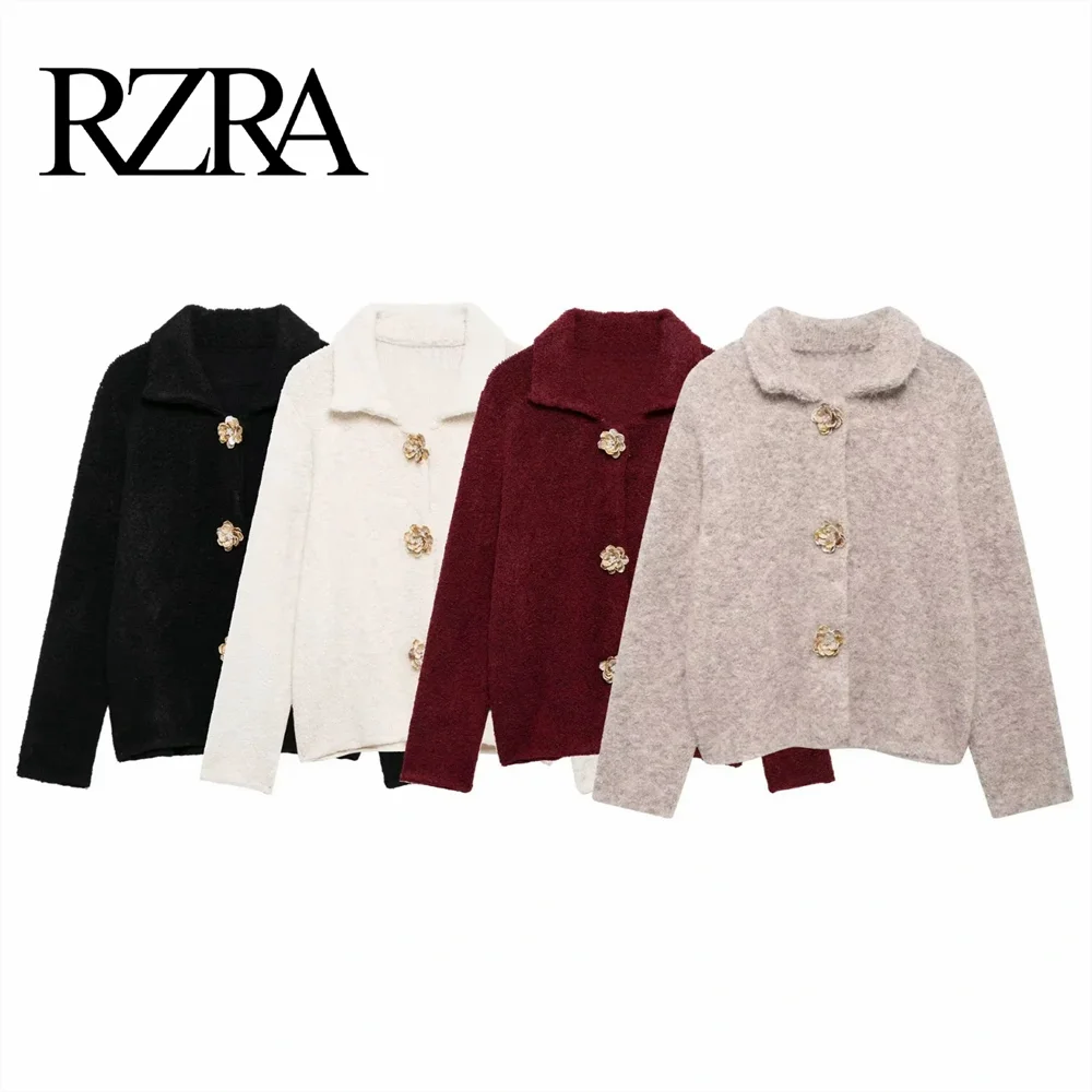 RZRA женский осенне-зимний новый продукт с цветочной пряжкой и украшением из