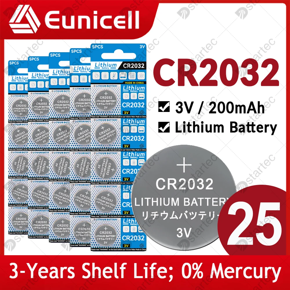 

25PCS NEW 200mAh CR2032 3V Lithium Coin Cell, DL2032 2032 EA2032C ECR2032 L14 L2032 5004LC BR2032 for Car Remote Toy Watch Batte