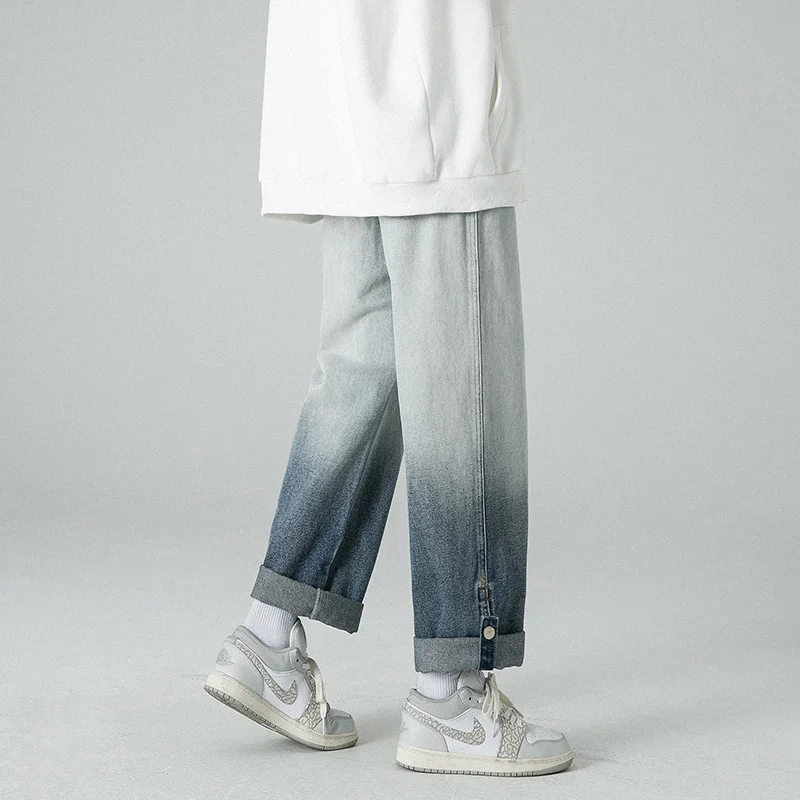 Brown Blue Black Jeans Men Fashion Gradient Straight Jeans Men Japanese Streetwear Hip-hop Loose Denim Pants Mens Trousers M-2XL