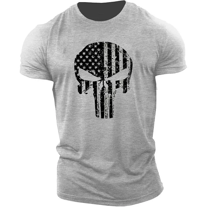 

2023 Fashion Men's Skull 3D Printing T-Shirt Casual Sports Tee Short Sleeve Summer New Quick Dry Tough Guy Army Green Top 6XL