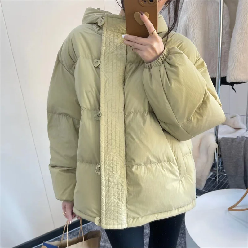 2022 new dongdamen short down jacket women's Korean loose fashion 90 white duck down hooded bread jacket