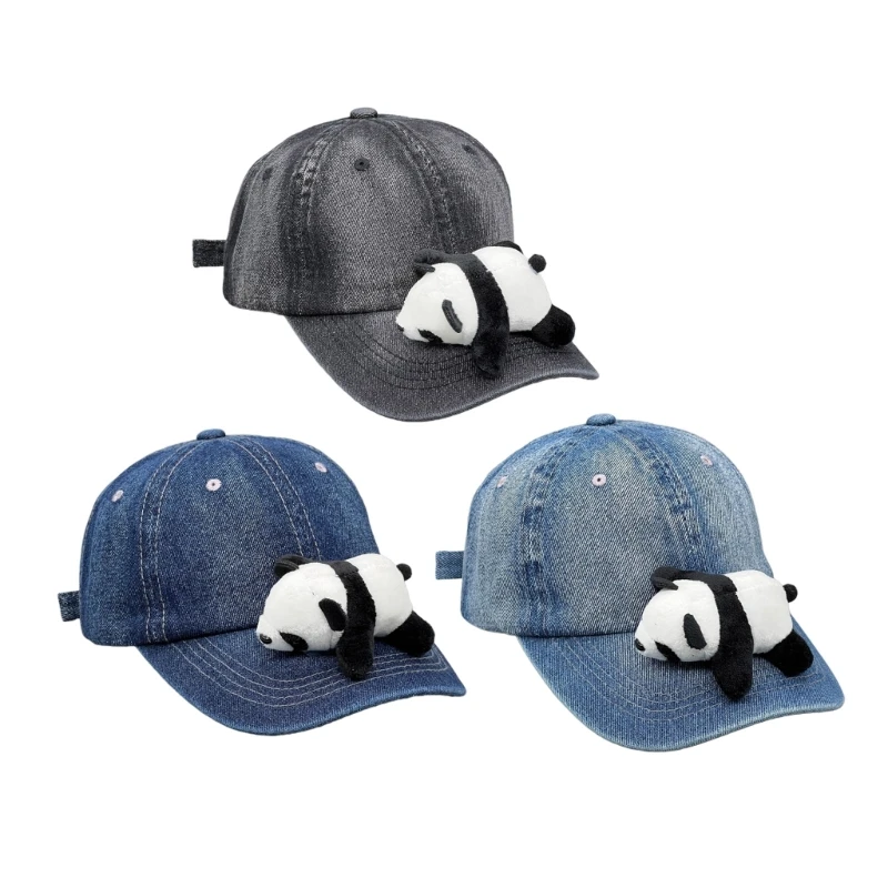 

Summer Washed Denim Baseball Cap Panda Decors Jean Hat Sunscreen Hat Casual Hiphop Cycling Hat for Boy Girls Unisex N7YD